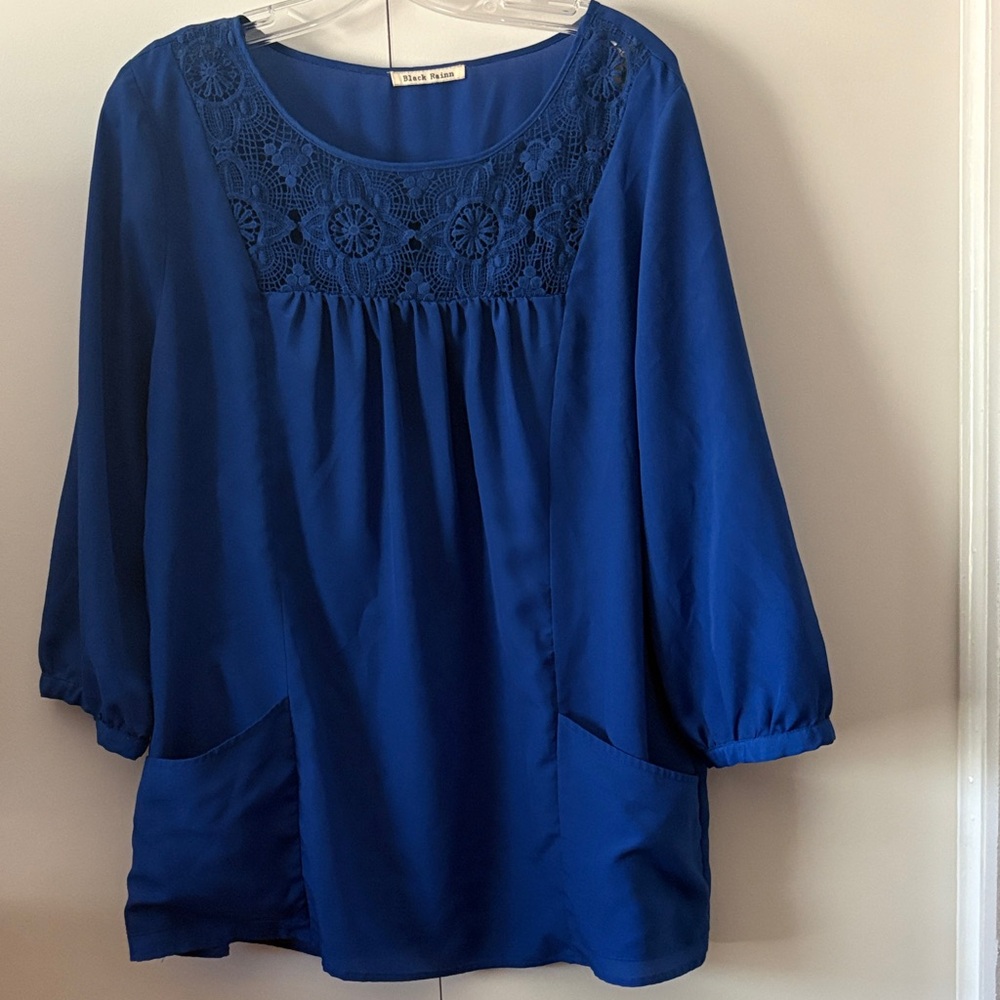 Black Rainn Royal Blue Blouse with Crochet Detail